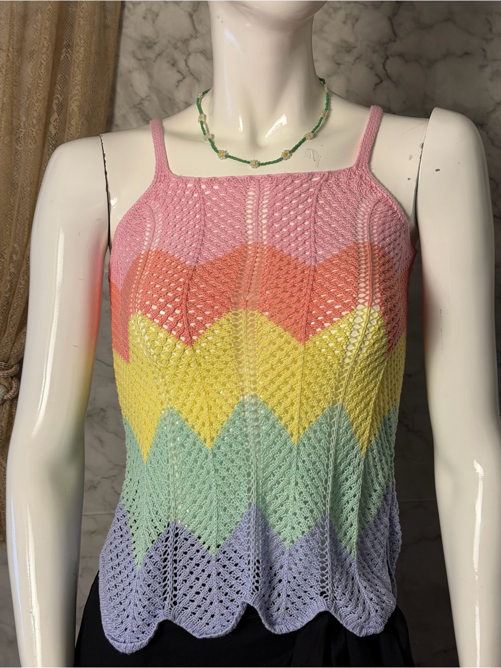 Pastel Open Knit Rainbow Kawaii Cute Coquette Pastel Goth Pride XS/S Scalloped